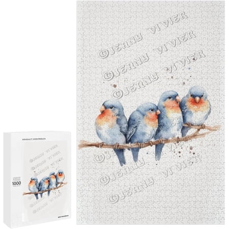 1000 Piece Jigsaw Puzzles for Adults - Wood Puzzles - Watercolor Lovebirds On The Branch Puzzle Pieces Fit Together Perfectly 20 x 30