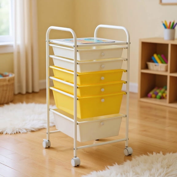 Barara King File Cabinet, Filing Cabinet Organizer,6 Drawers Rolling Storage Cart Organizer-Yellow
