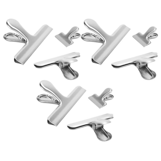 DEWIN 9Pcs Bag Clip, Multi?Functional Stainless Steel Food Storage Bag Sealing Chip Multi?Purpose Air Tight Clamps(Sliver)