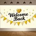 thumbnail image 5 of LUUFILx Welcome Back Banner Glitter Heart Chevron Flags Party Decoration Backdrop Event School Office Homecoming Background Holiday Celebration Decor, 5 of 7