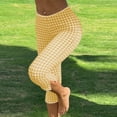 thumbnail image 6 of ZQUUVOU Women's Plaid Capri Pants Lace Trim Side Split Fitted Cropped Pants Elastic Waist Stretchy Slim Fit Casual Summer Pants Yellow, 6 of 7