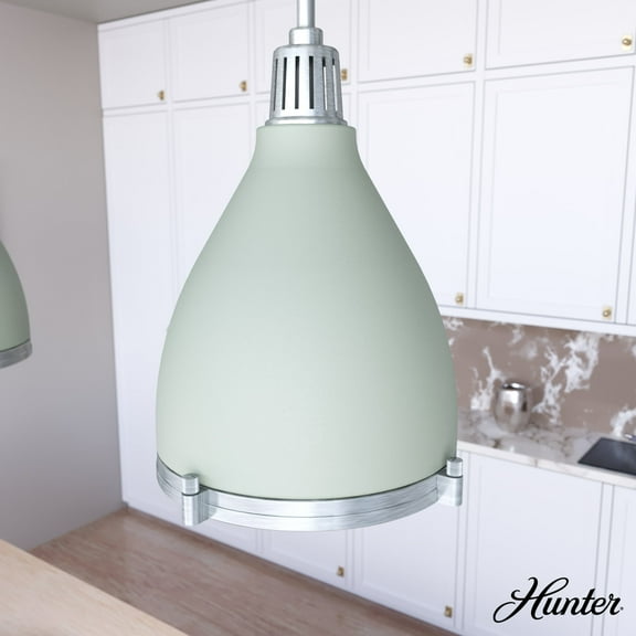 Hunter - Bluff View 3-light Soft Sage, Medium Size Pendant Light, Dimmable, Casual Style, Bell Shaped, for Bedrooms, Dining, Living Rooms - 19072