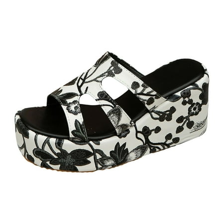 

Women S Sandals Fashion Pattern Flower Print Thick Sole Wedge Fashion Comfortable Non Large Slippers