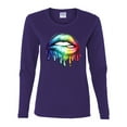 thumbnail image 2 of Wild Bobby, Colorful Neon Rainbow Biting Lips, Pop Culture, Women Graphic Long Sleeve Tee, Purple, 2XL, 2 of 3