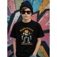 thumbnail image 2 of Boys Halloween Pumpkin Robot Graphic T-Shirt, Black Cotton Casual Style Halloween Shirts With Pumpkin Robot, Girls/Boys Fall Clothes, Round Neck Short Sleeve T-Shirt, Fashion, 2 of 7