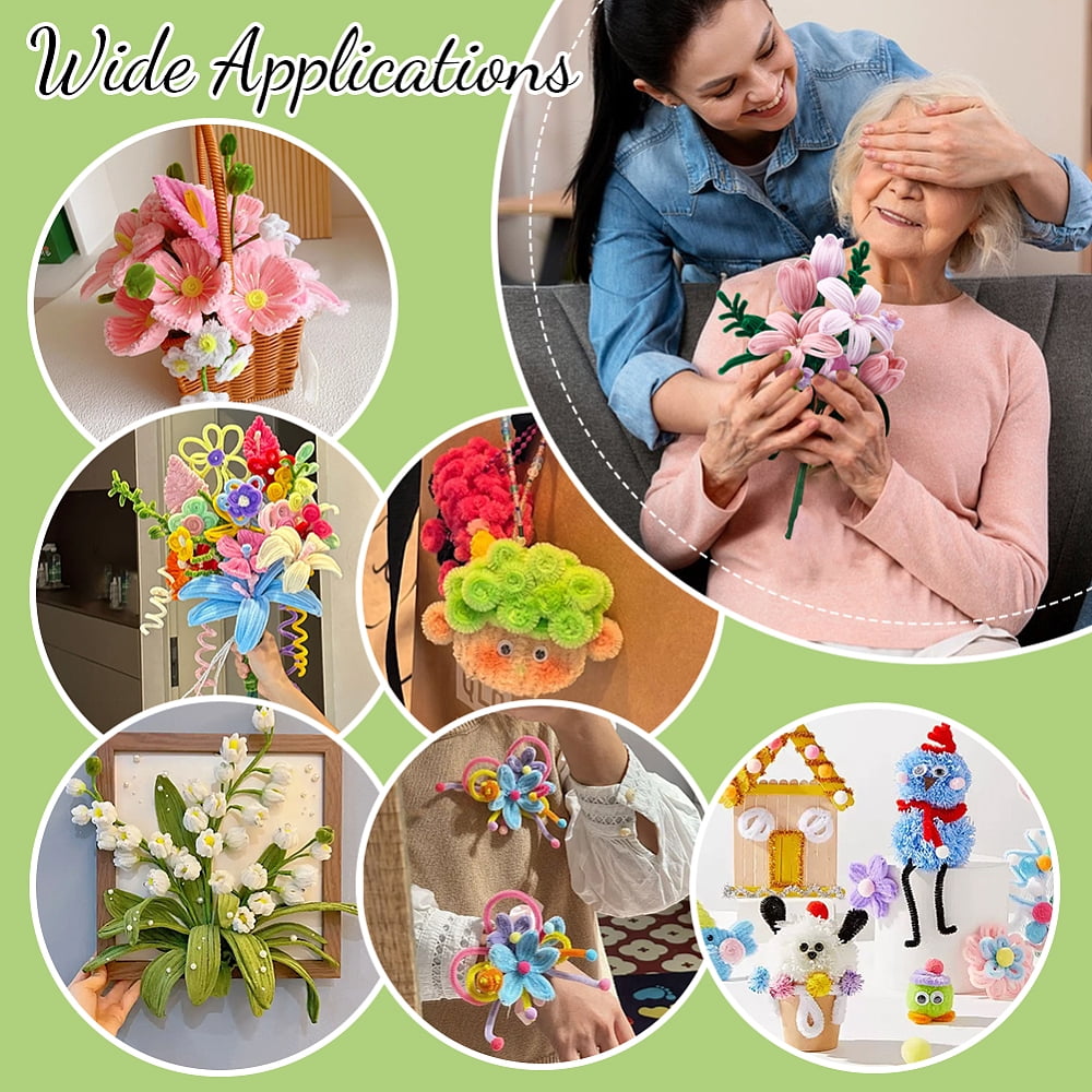 DIY Plush Sticks with Chenille Stems Polyester Ribbons Iron Stick Greeting Cards and Glue Stick with 5Pcs Hot Melt Plastic Glue Sticks