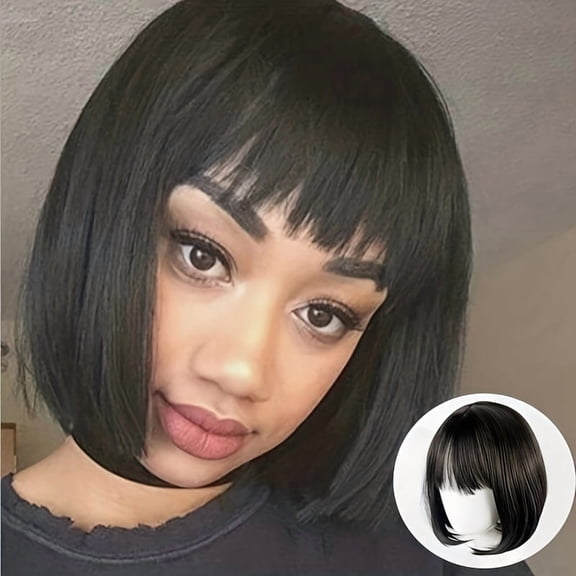 Short Air Bangs Hair Wig for Women Lightweight Natural Daily Hairpiece