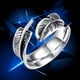 thumbnail image 4 of Anillo de plumas Jadeshay anillo de dedo de Acero de titanio con forma de pluma Plata 8# 9# 10#, 4 of 8