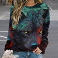 thumbnail image 2 of Colorful Lone Wolf Women's Floral Printed Sweatshirt Long Sleeve Crewneck Casual Loose Vintage Graphic Pullover Tops, 2 of 7