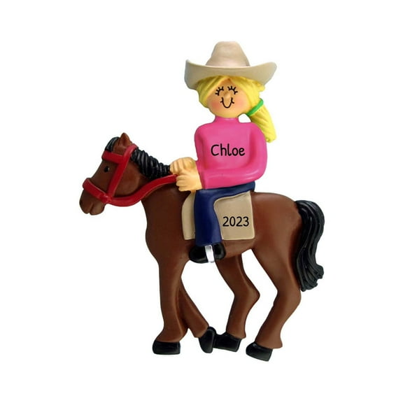 Personalized Horseback Riding Ornament - Equestrian Christmas Ornaments, Ranch Christmas Ornament, Horse Ornament, Equine Gifts for Horse Lovers - Blonde Female - Free Customization