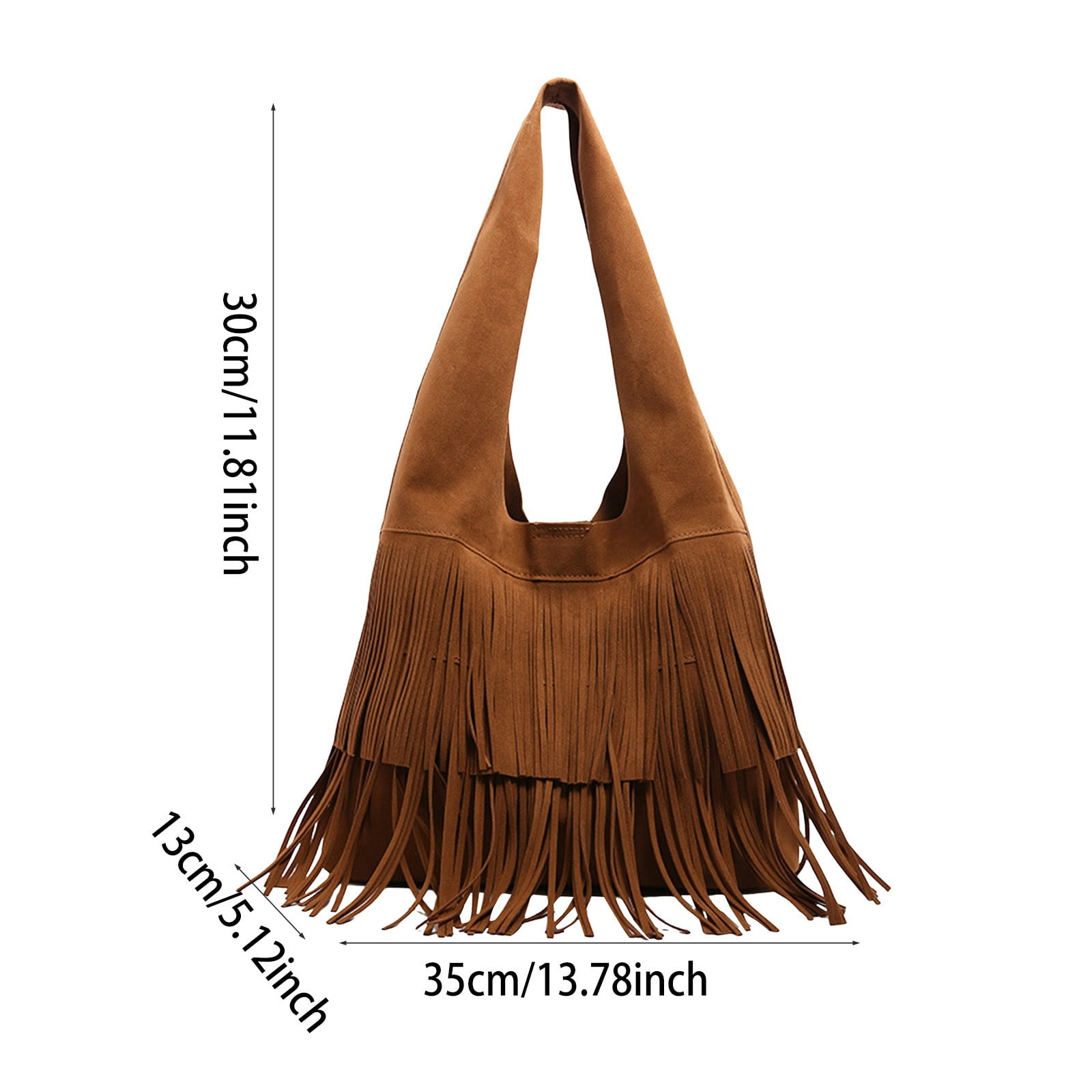 Womens Suede Shoulder Bags Vintage Fringe Handbag Lightweight Tassel Western Purse Large Capacity Tote Bag