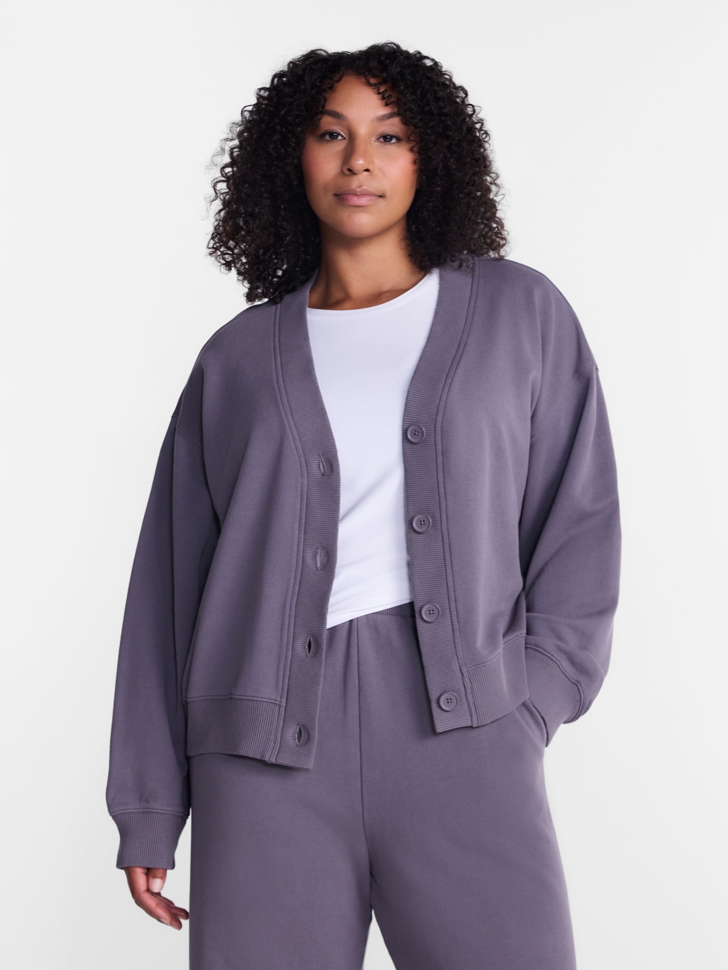 Athletic Works Women's and Women's French Terry Cardigan with Long Sleeves, Sizes XS-4X