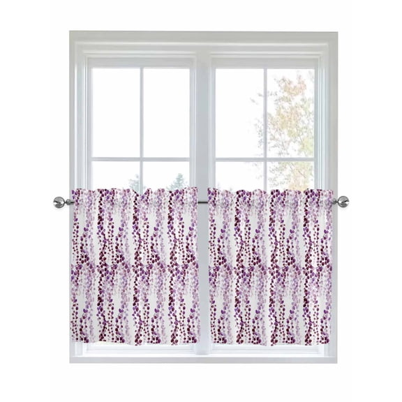 Purple Weeping Eucalyptus 2 Panel Kitchen Curtains for Small Windows, Spring Summer Farmhouse Leaves Bathroom Tier Curtain, Short Window Treatment for Bedroom/Living Room 55"x24"