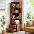thumbnail image 3 of Tribesigns 5-Tier Corner Bookshelf with 2 Drawers, 66.9-Inch Tall Corner Bookcase Shelf (White), 3 of 5