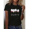 thumbnail image 1 of Women's Fashionable Wine Glass Print T-Shirt - Casual Crew Neck, Short Sleeve, Stretchy Polyester Blend, Machine Washable, White, Ladies T Shirts, 1 of 7