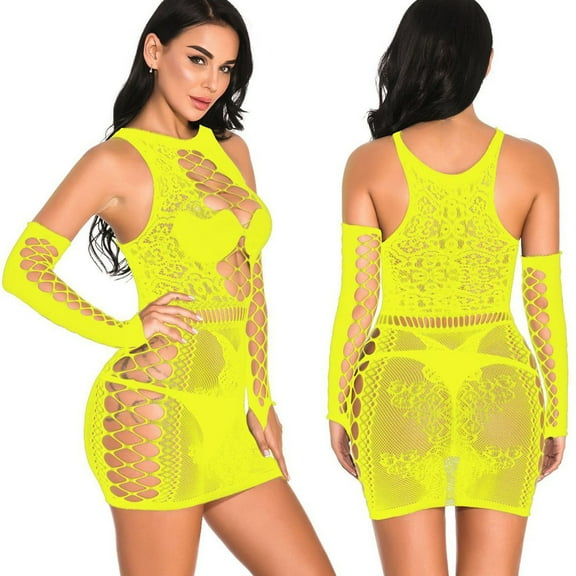 HaoXianJian Womens Fishnet Bodystocking Crotchless Bodysuit Tights Soft Nightwear Underwear