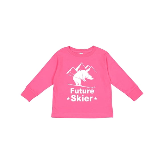 Inktastic Future Skier Funny Skiing Bear Boys or Girls Long Sleeve Toddler T-Shirt