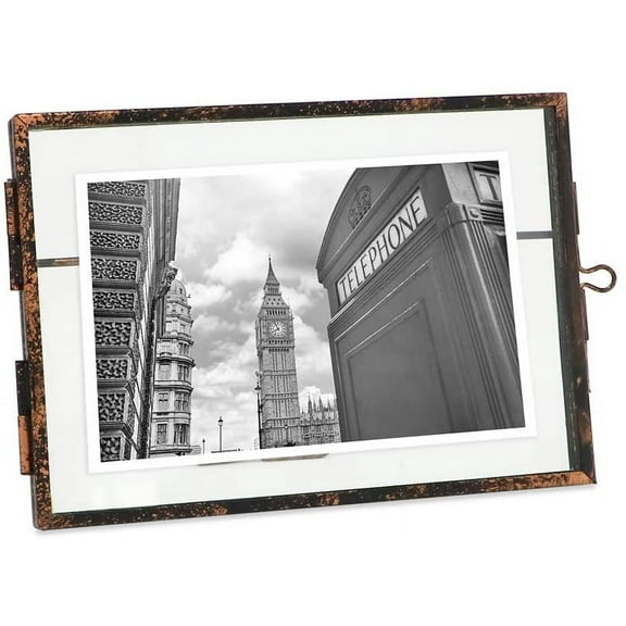 Isaac Jacobs 4x6, Antique Bronze, Vintage Style Brass and Glass, Metal Floating Picture Frame Horizontal with Locket Closure