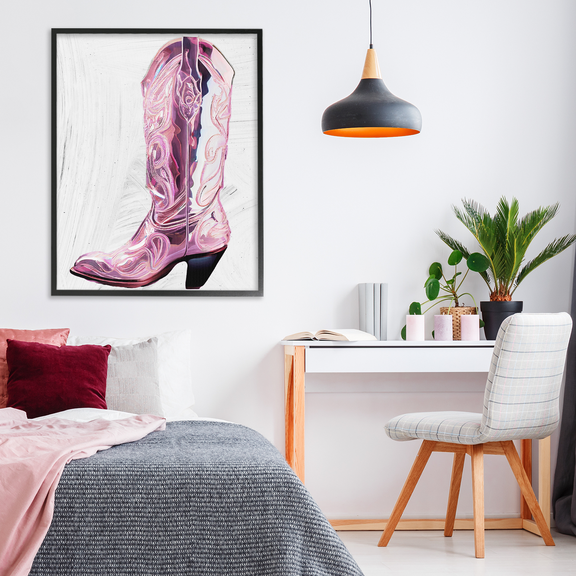 Cowgirl Cinderella's Boot Black Framed Giclee Art, design by Sasha