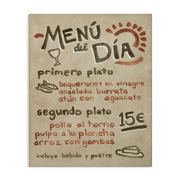 Stupell Industries Spanish Restaurant Menu Food & Beverage Painting Wrapped Canvas Art Print Wall Art, 16 x 20