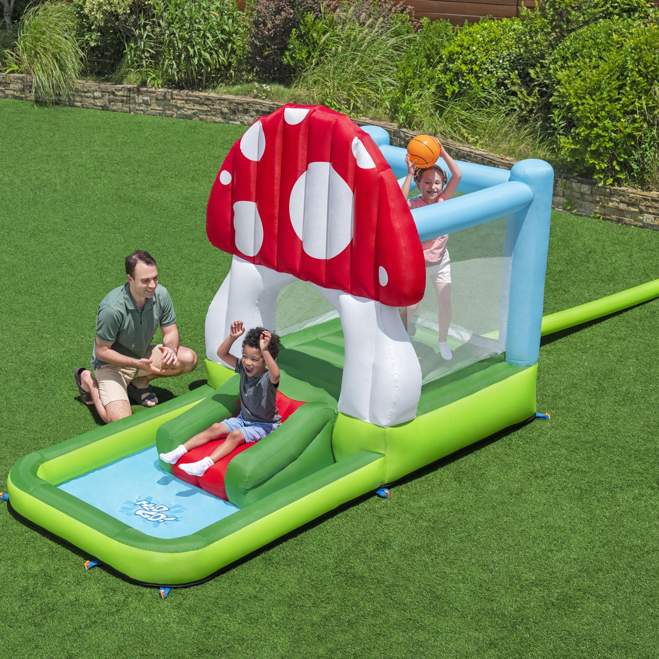 H2OGO! Mushroom Totlot Bounce House with Pool & Basketball Hoop, Indoor/Outdoor, Ages 3+