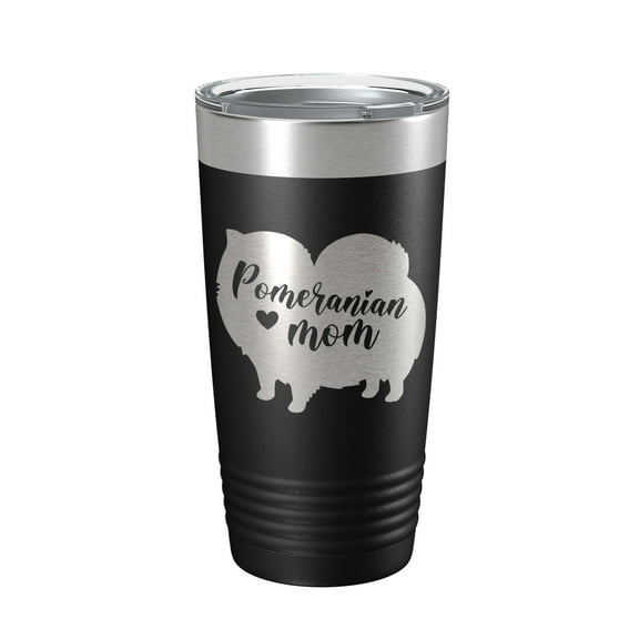 Pomeranian Mom Tumbler Dog Travel Mug Gift Insulated Laser Engraved Coffee Cup 20 oz Black