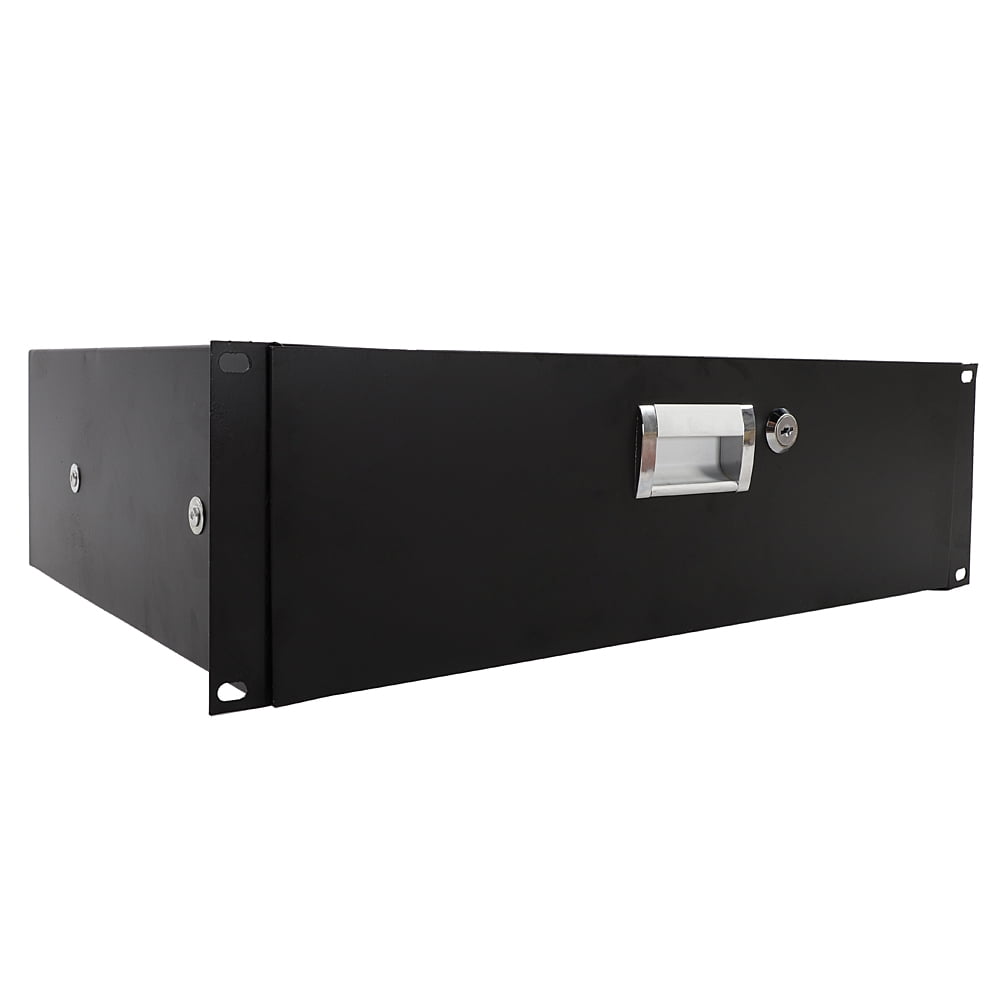 19" 3U Steel Plate DJ Drawer Equipment Cabinet with Keys Black