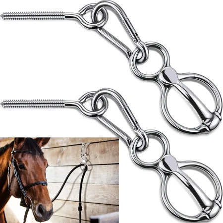 2 Sets Horse Tie Ring Horse Tack and Supplies Horse Training Equipment Safe Horse Accessories with Eye Bolt Tie Rings (Silver)