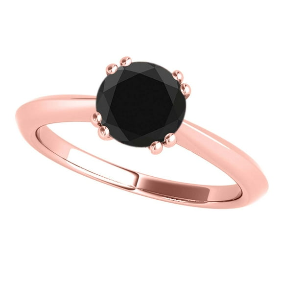 Engagement Rings for Women 1 Carat Black Diamond Engagement Ring prong 10k Rose Gold Genuine Diamond