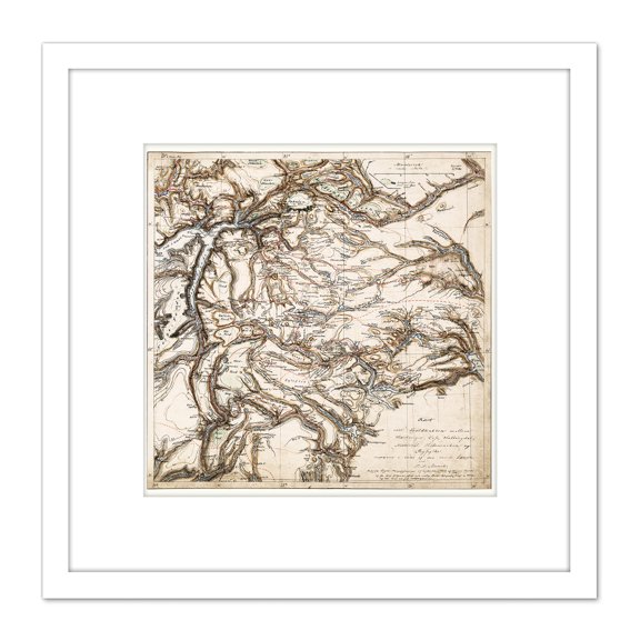 Map Antique 1843 Munch Hardanger Voss Norway Replica 8X8 Inch Square Wooden Framed Wall Art Print Picture with Mount