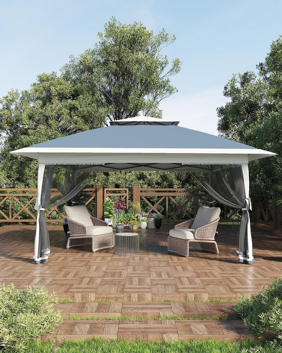 Roromall 12x12 Canopy Tent, Pop Up Canopy Gazebo with Mosquito Netting, Outdoor Gazebo with 4 Sandbags & Wheeled Bag, for Backyard & Patio Furniture, Patio, Deck
