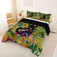 thumbnail image 3 of Manfei Wildflower Cat Queen Comforter Set, Boho Garden Kitten Comforter Sets Queen, Green Orange, Black Reversible, 3-Piece, 1 Comforter and 2 Pillowcases, 3 of 7