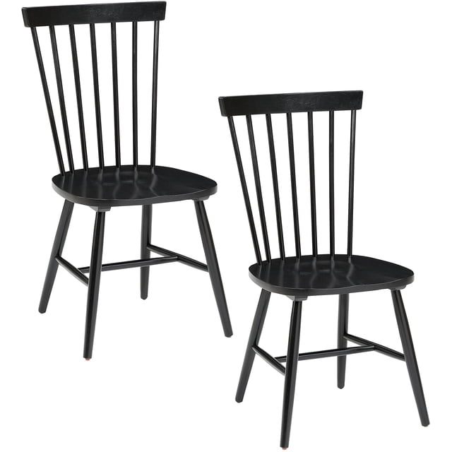 OSP Home Furnishings Eagle Ridge Traditional Windsor Style Solid Wood Dining Chairs 2-Pack, Black