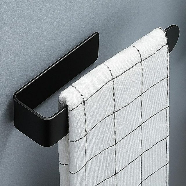 Anillo de toalla de baño Estilo europeo Anillo de toalla abierto Montado en la pared Autoadhesivo Sin perforación, SUS 304 Acero inoxidable Negro 20cm esquí esquí Gafas de esquí
