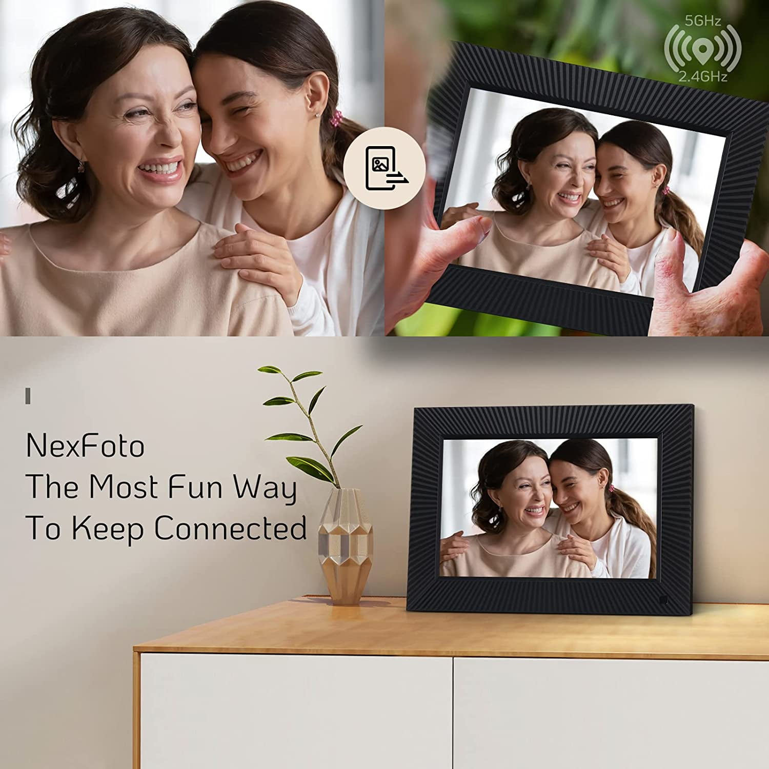 NexFoto 32GB Digital Picture Frame 10.1 Inch, WiFi Digital Photo