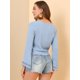 thumbnail image 5 of INSPIRE CHIC Blusa recortado con dobladillo fruncido y manga de campana con cuello de lazo campesino bordado de encaje para mujer Azul grisáceo M, 5 of 6