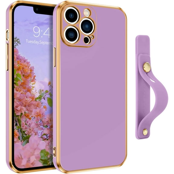 iPhone 13 Pro Max Phone Case,iPhone 13 Pro Max Case, Slim Fit Soft TPU with Adjustable Wristband Kickstand Scratch Resistant Shockproof Protective Cover for iPhone 13 Pro Max 6.7",Light Purple