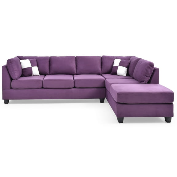 Contemporary Home Living Reversible Microsuede 4-Seater Sectional Sofa with Throw Pillows - 111" -