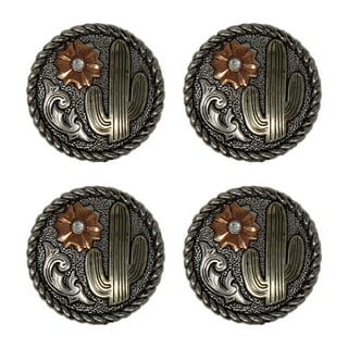4 Pack Set, 1-1/2 Antiqued Silver Western Saddle Bright Concho With 1/4  Screw Back