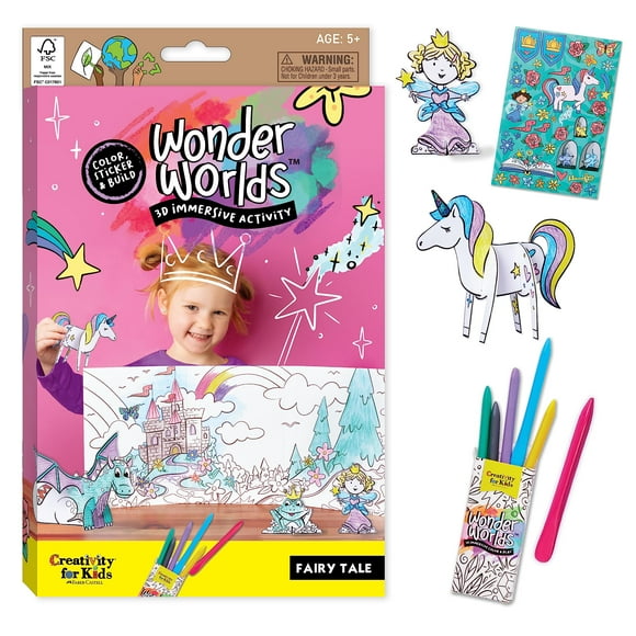 Creativity for Kids Wonder Worlds 3D Coloring Book: Fairy Tale - Unicorn and Princess Kids Coloring Art Set Boys and Girls Gifts Ages 5-8+