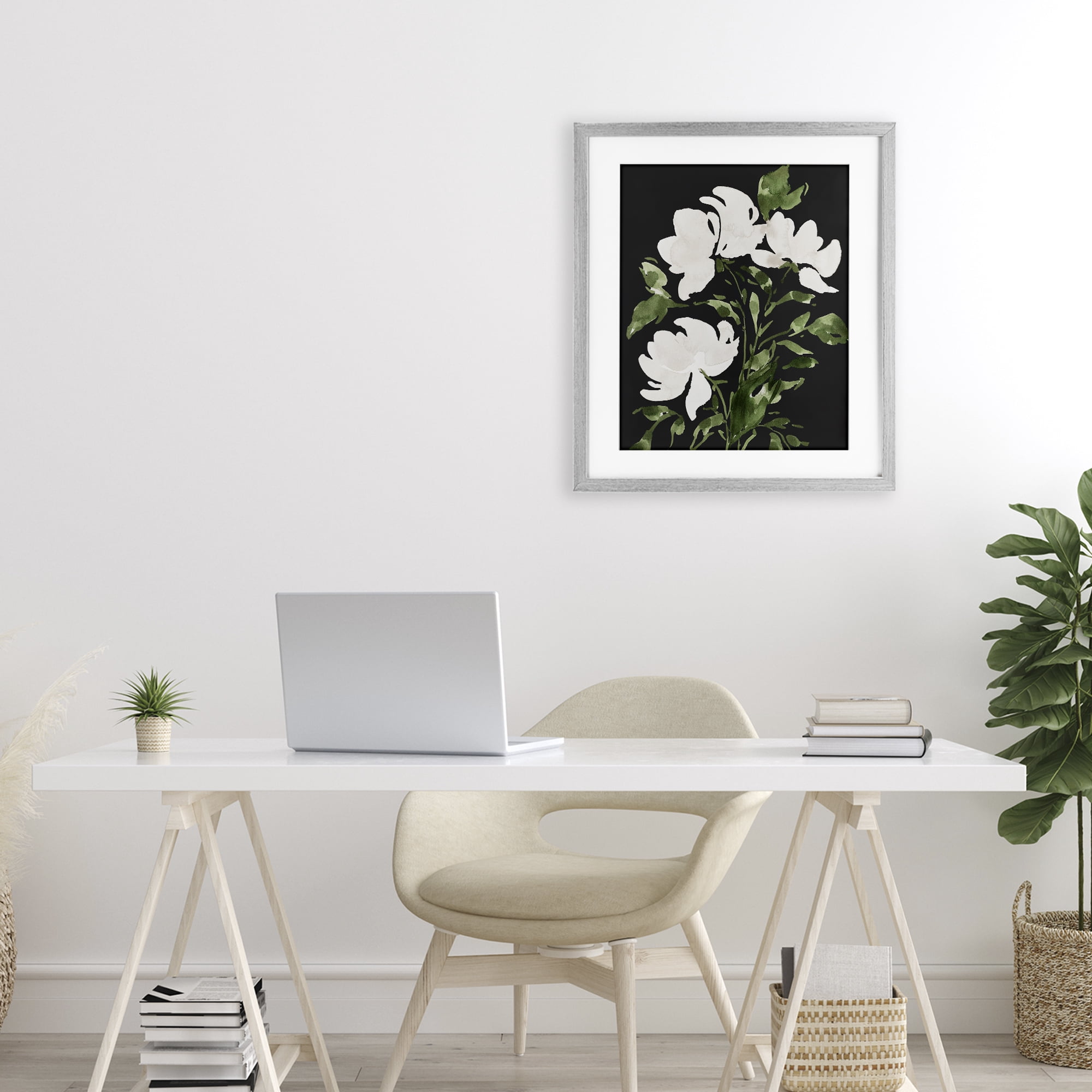 Stupell Industries White Over Black Floral Gray Framed Print Under Glass, design by Lucille Price