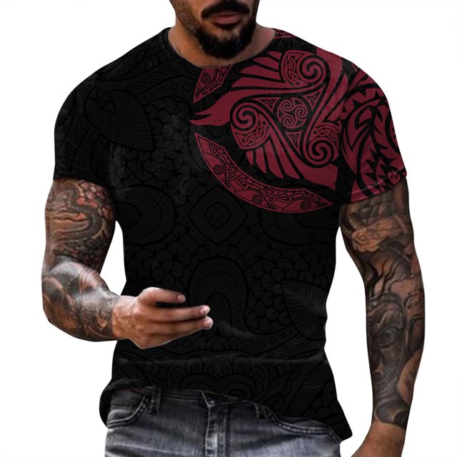 TSADFHJI T-Shirts pour Hommes Manches Courtes Automne Mode Printemps Été Décontracté Manches Courtes Col Rond T-Shirts Imprimés Haut Blouse TTTG Vin