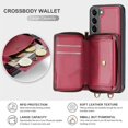 thumbnail image 2 of ELEHOLD Crossbody Wallet Phone Case for Samsung Galaxy S22 Plus, Zipper Pocket Card Holders Detachable Crossbody Strap Lanyard RFID Blocking Soft Leather Protective Case,Red, 2 of 9