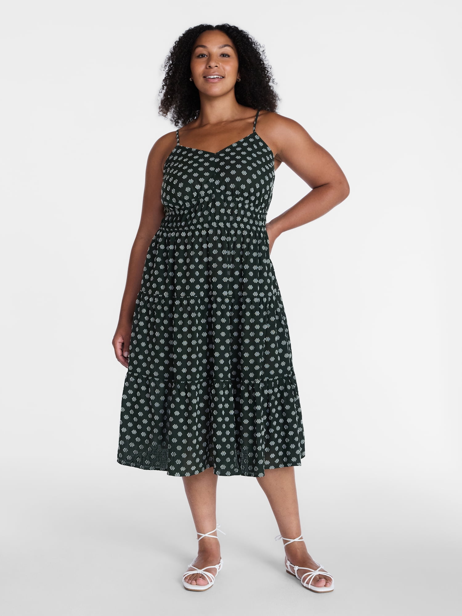 Time and Tru Women's Sleeveless Tiered Cotton Midi Dress, Sizes XS-XXXL