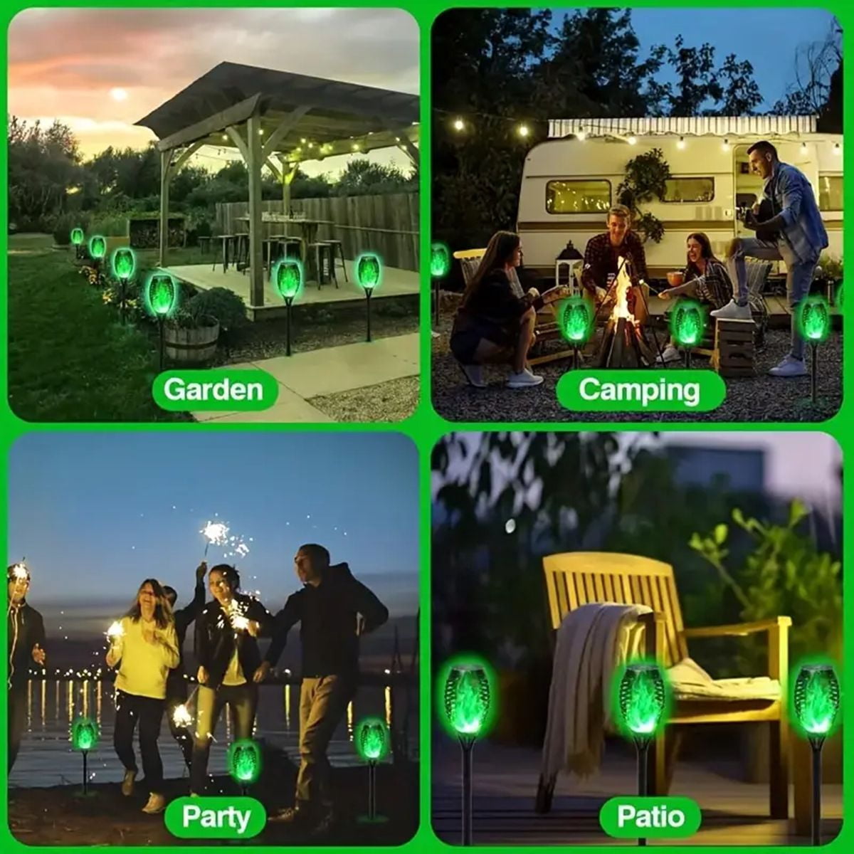 Magicorange 8 Pack Outdoor Solar Lights Waterproof, Green Flame Solar Torch Lights, Decorative Landscape Lamps for Garden Patio Yard Pathway Walkway, Christmas, Halloween