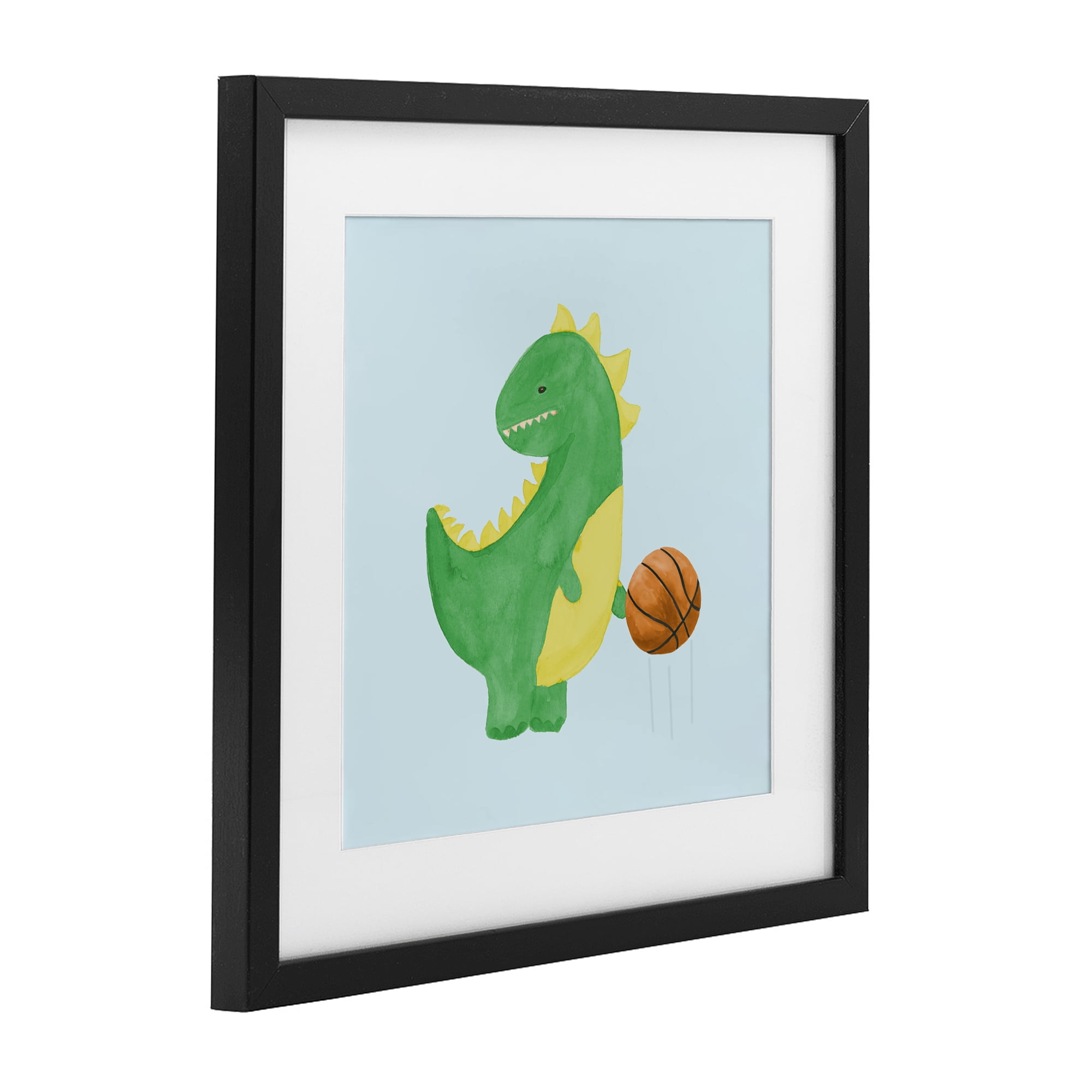 Stupell Industries Baby Dino & Basketball Black Framed Print Under Glass, design by Lucille Price