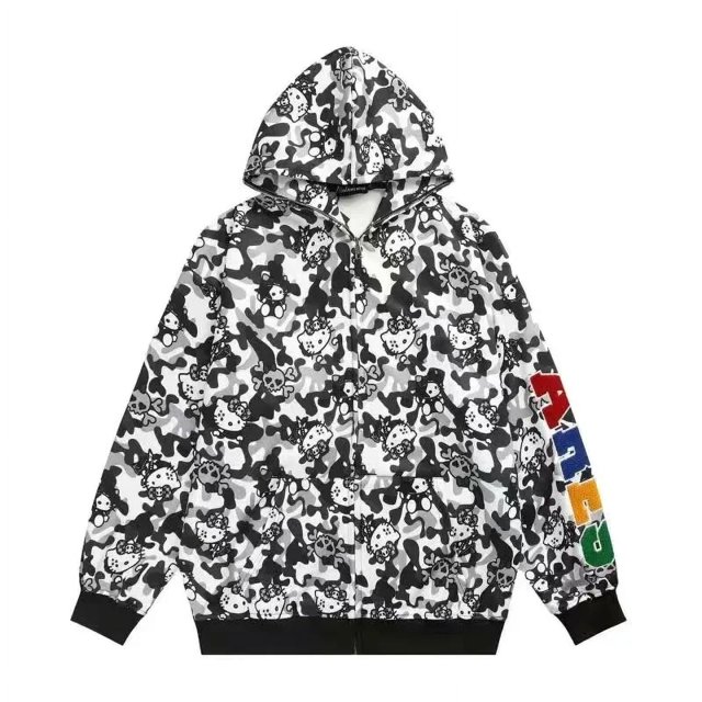 Sudadera con capucha y cremallera original de Hello Kitty de Sanrio para mujer, cárdigan holgado para pareja, abrigo estilo universitario Y2k, sudadera de gran tamaño