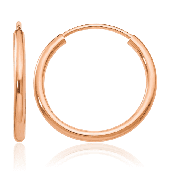 14K Solid Rose Pink Gold Endless Tube Round Small Hoop Earrings