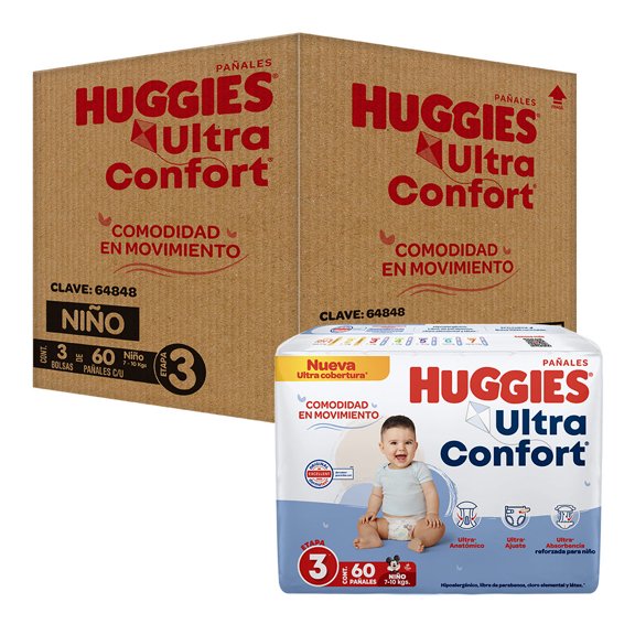 Pañal Desechable Huggies Ultraconfort Etapa 3 Niño (60 x 3) 180pz