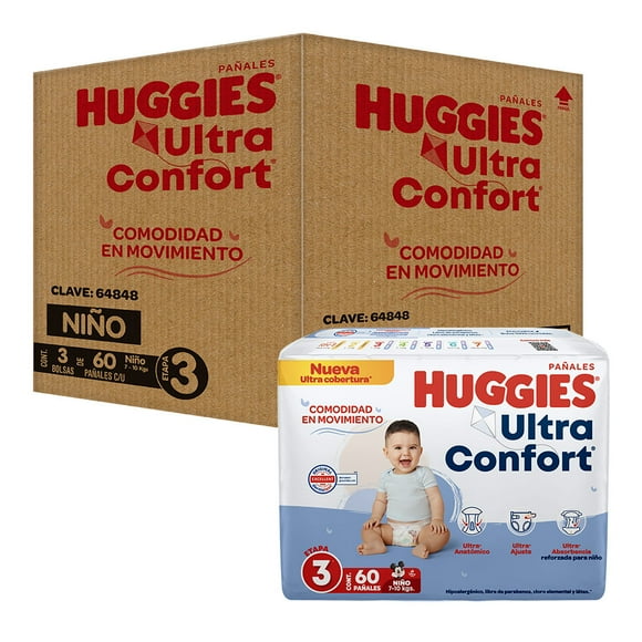 Pañal Desechable Huggies Ultraconfort Etapa 3 Niño (60 x 3) 180pz